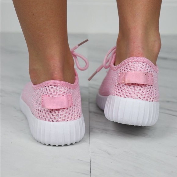 Pink Mesh Detail Lace Up Sneakers - Picture 2 of 6
